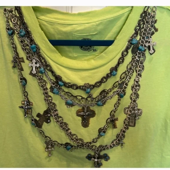 Double D Ranch Lime Green Short Sleeve Top with Chain Accents - Picture 2 of 5
